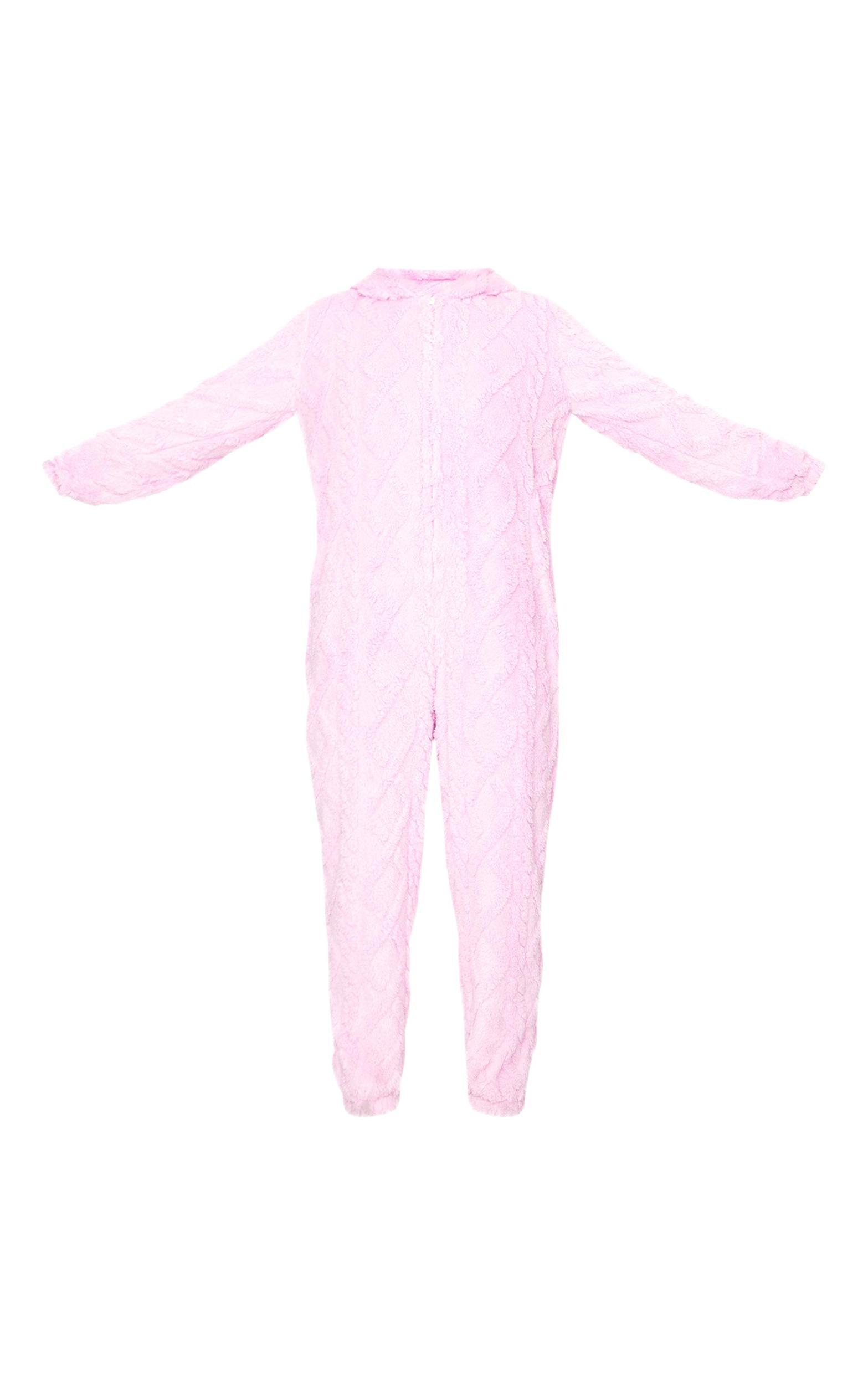 Pink Cable Fleece Hooded Onesie Product Image