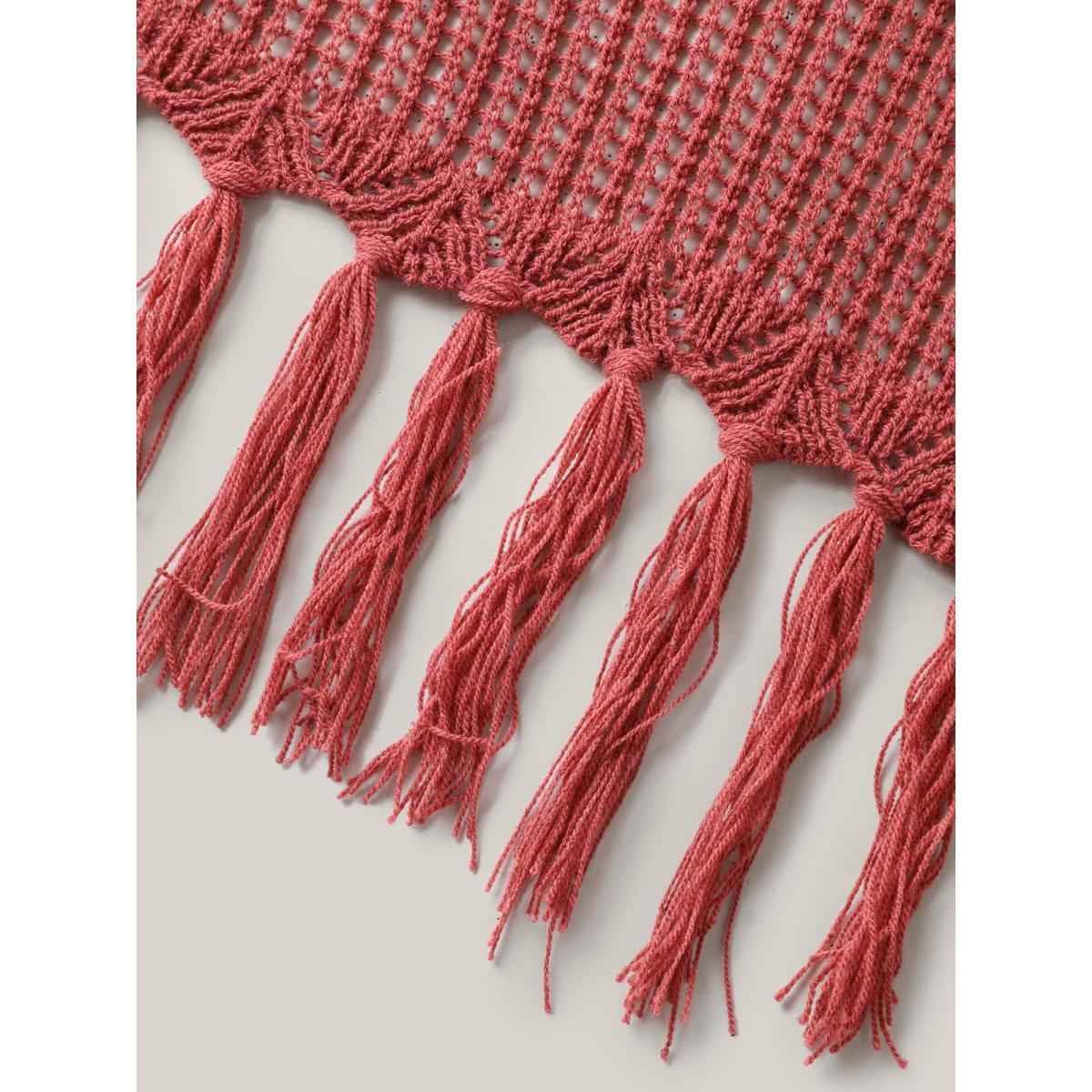 Plus Size Crochet Slit Tassels Swim Cover-Up Women's Swimwear Rust Beach Loose Texture Curve Swim Cover Ups BloomChic 18-20/2X Product Image