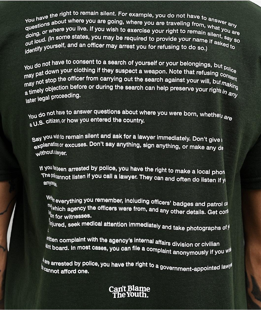 Can't Blame The Youth My Rights Olive T-Shirt Product Image