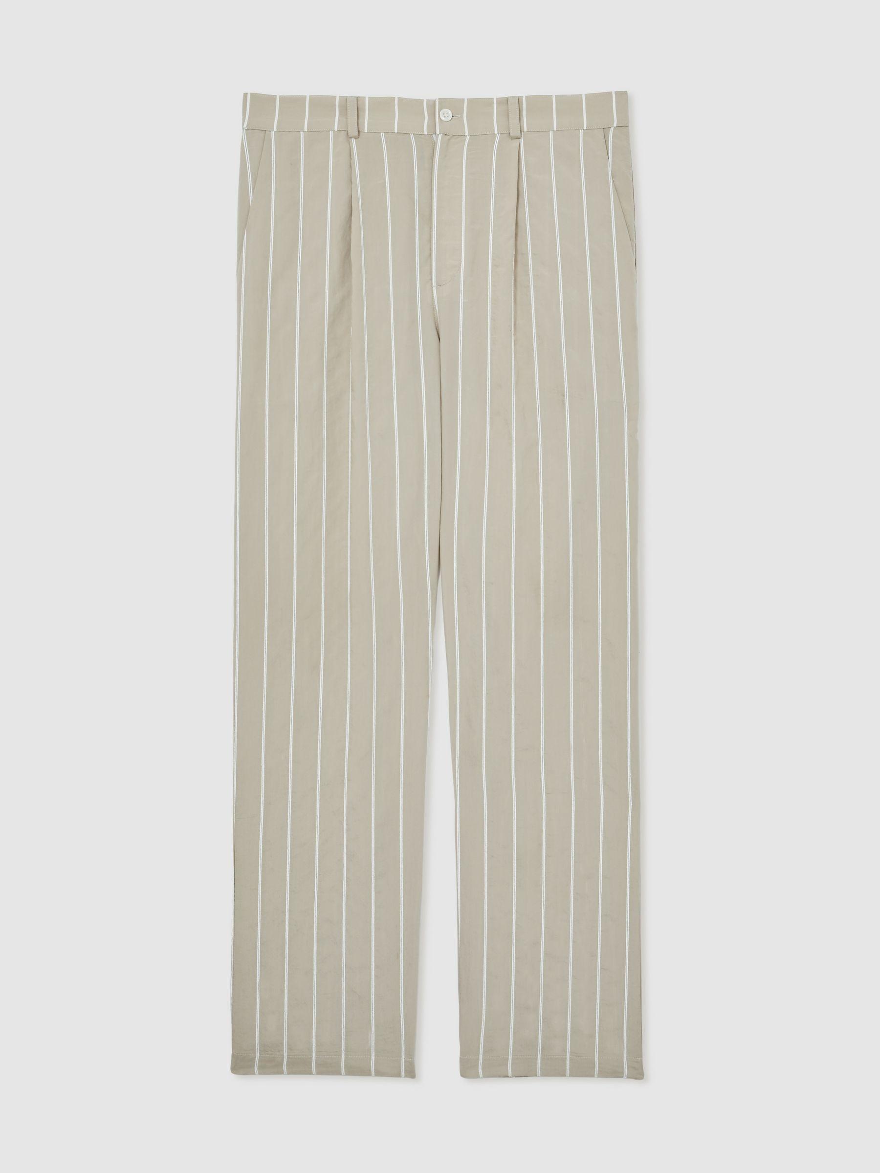 Reiss | Ché Pinstripe Wide-Leg Trousers in Stone Product Image