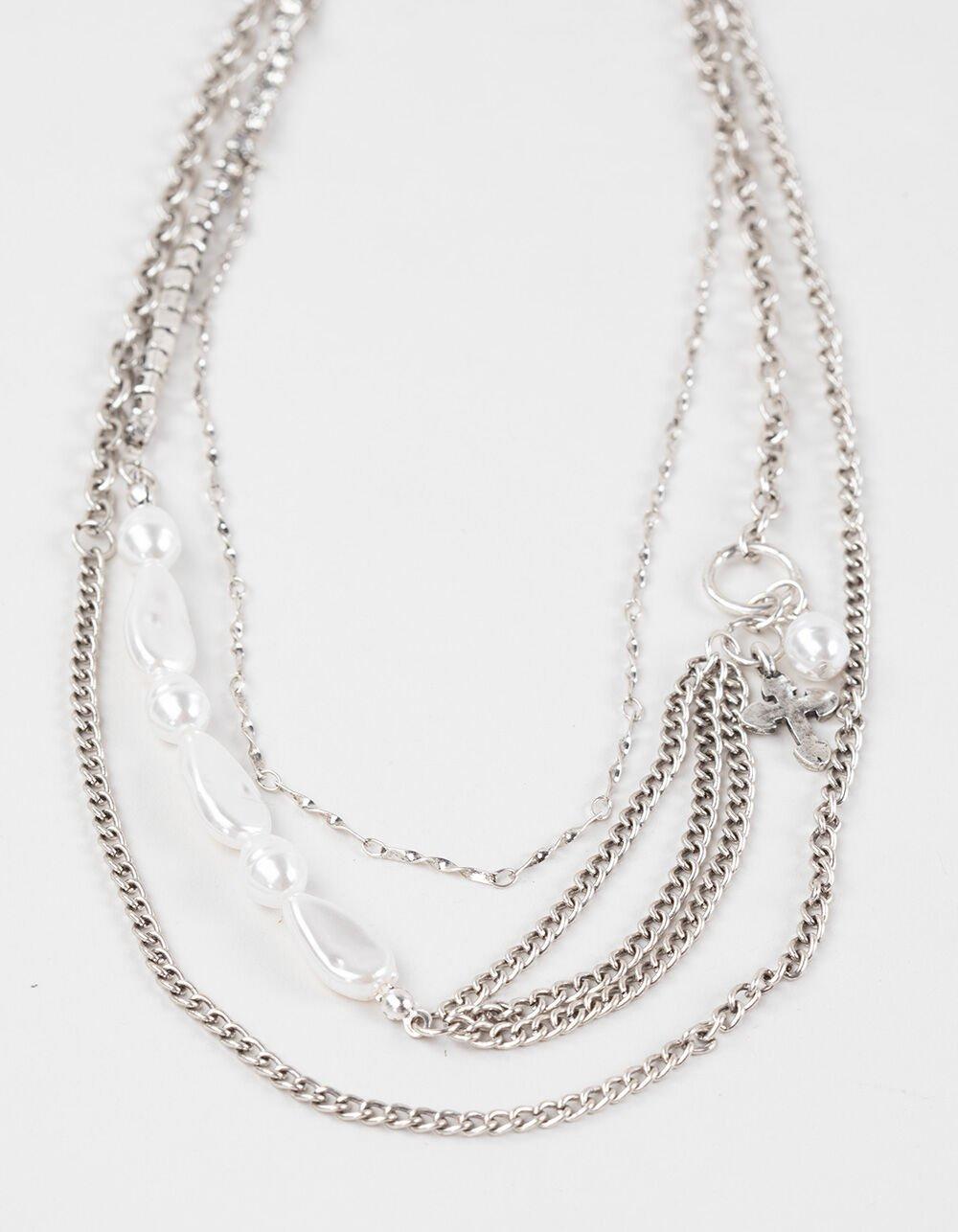 FULL TILT Layered Pearl/Cross Necklace - SILVER Product Image
