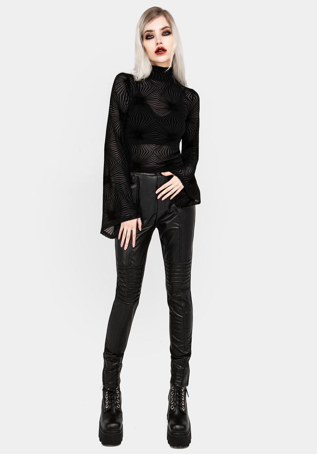 Strobe Flocked Mesh Flare Sleeve Top Product Image