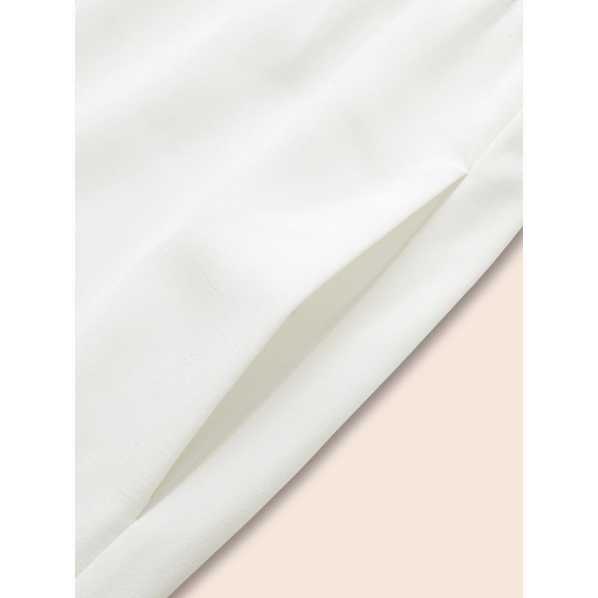 Plus Size Contrast Patchwork Pleated Midi Dress WhiteSmoke Women At the Office Contrast Shirt collar Long Sleeve Curvy BloomChic 30/6X Product Image