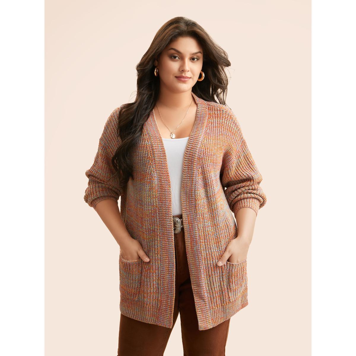 Plus Size Heather Patch Pocket Drop Shoulder Cardigan Multicolor Women Casual Loose Long Sleeve Everyday Cardigans BloomChic 30/6X Product Image