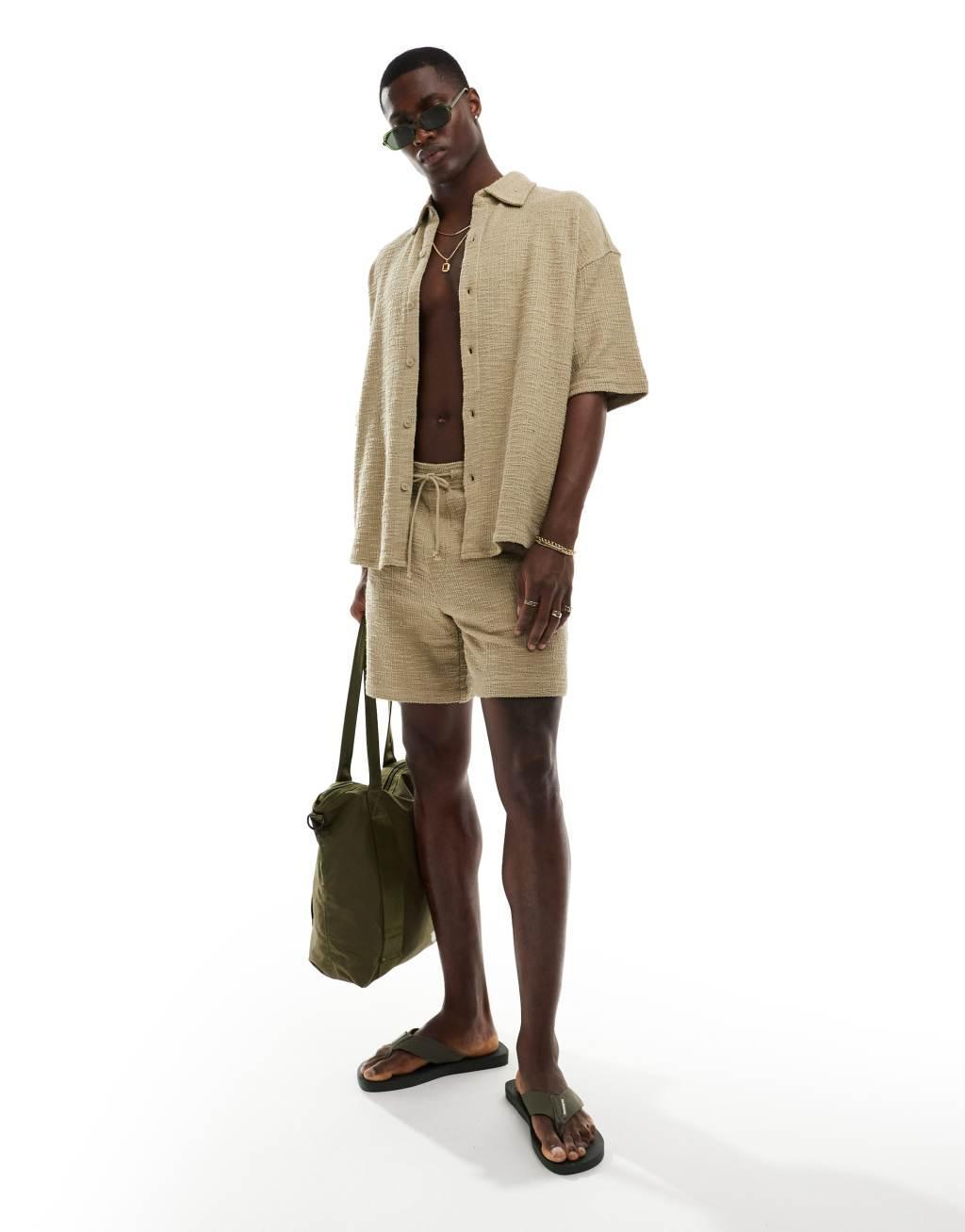 Pull&Bear textured shirt in khaki - part of a set Product Image