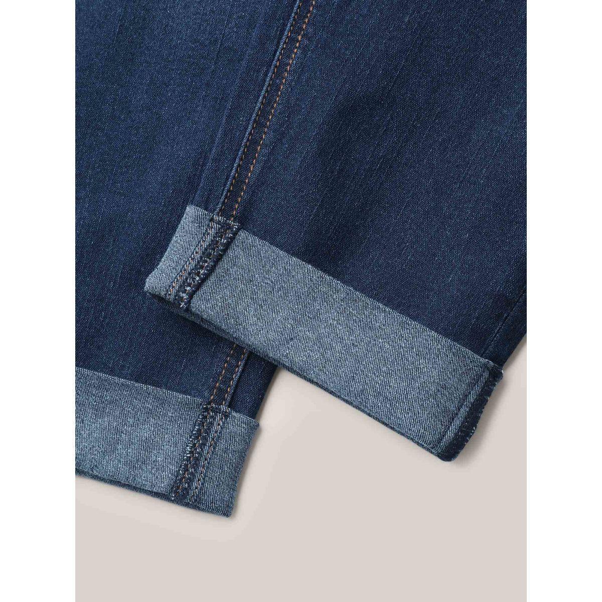 Plus Size Rolled Hem Cropped Skinny-Fit Jeans Women Denimindigo Work From Home Medium stretch Slanted pocket Jeans BloomChic 16/1X Product Image