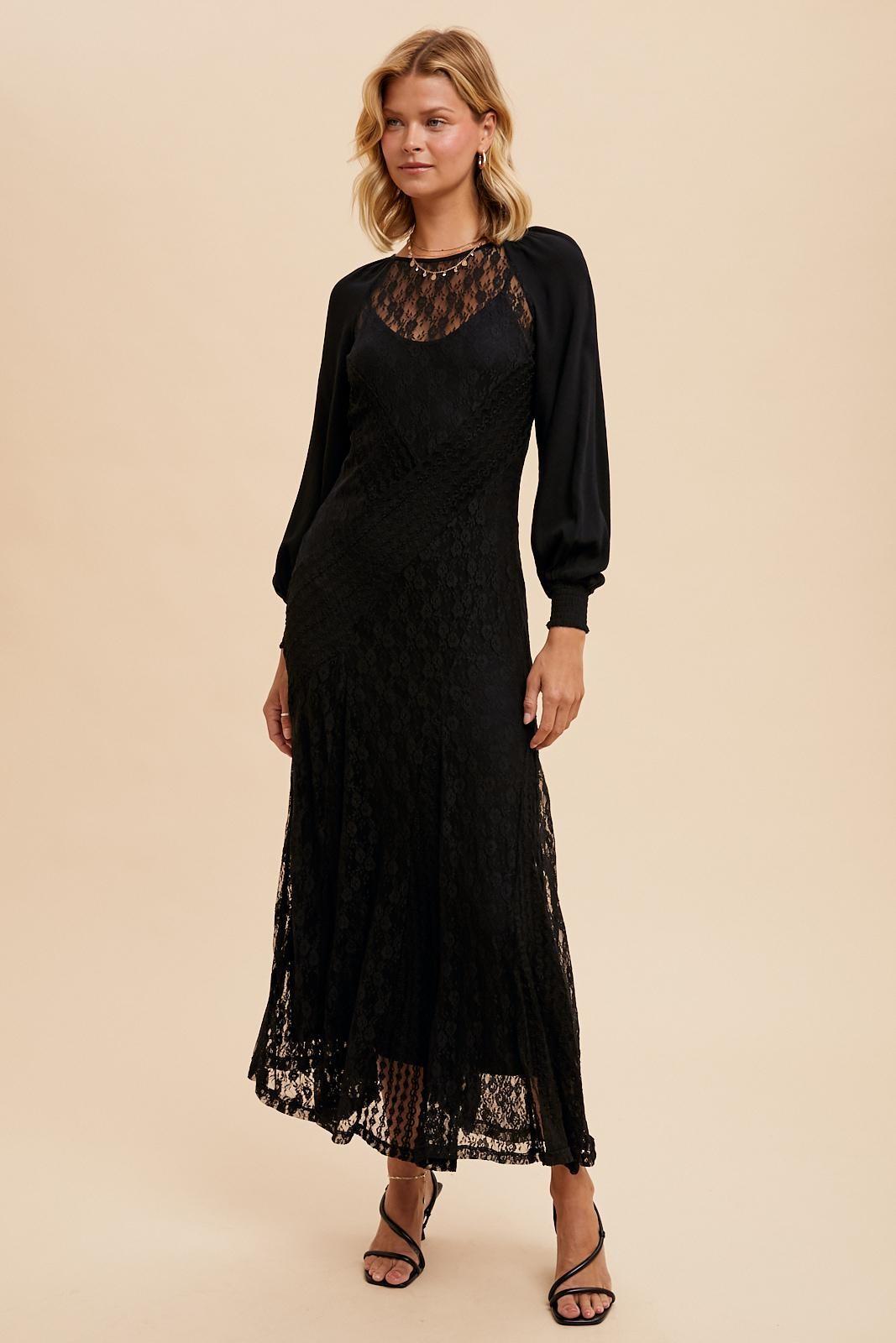 Raglan Vintage Lace Paneled Dress Product Image