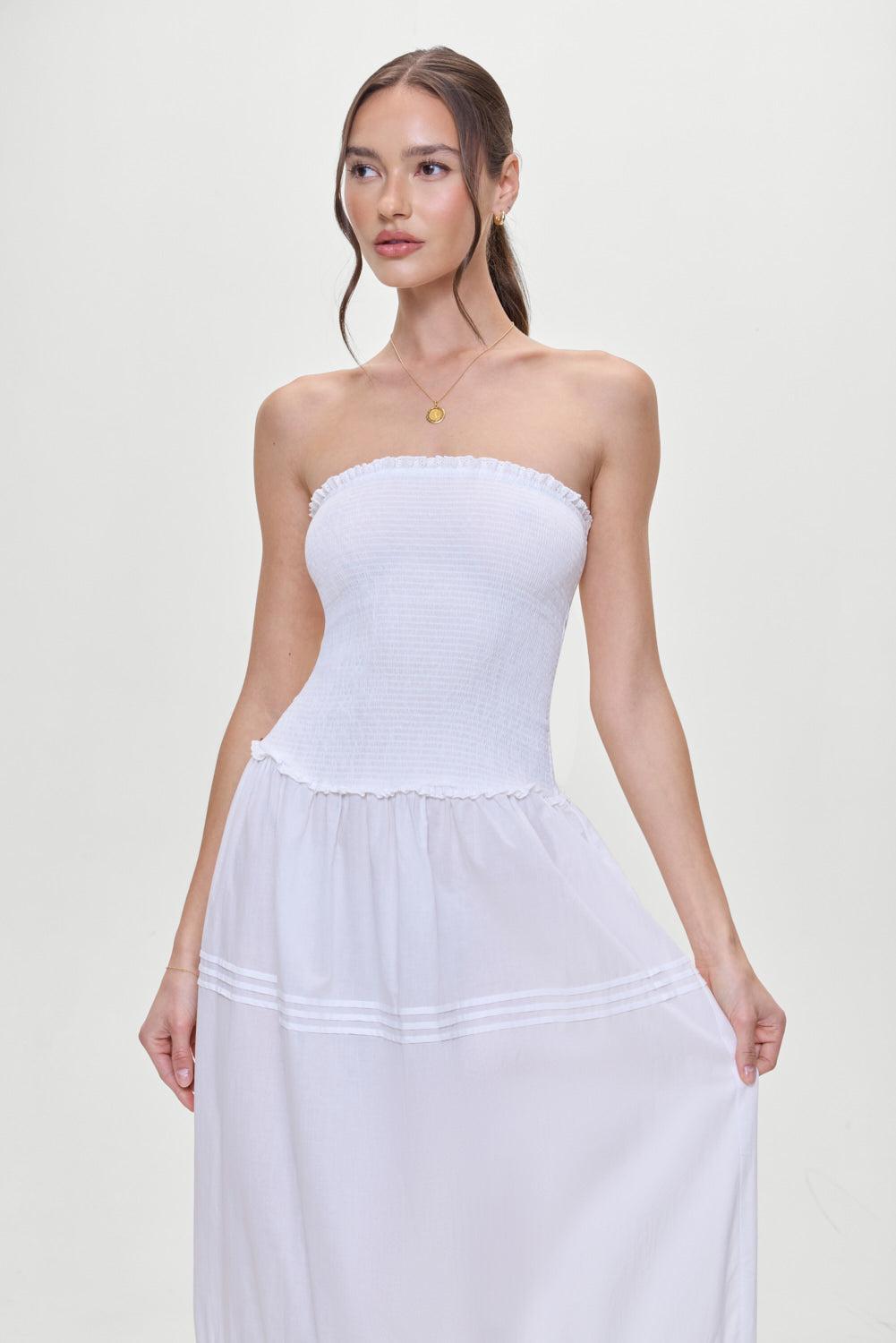 Empress Strapless Smocked Maxi Dress - White Product Image