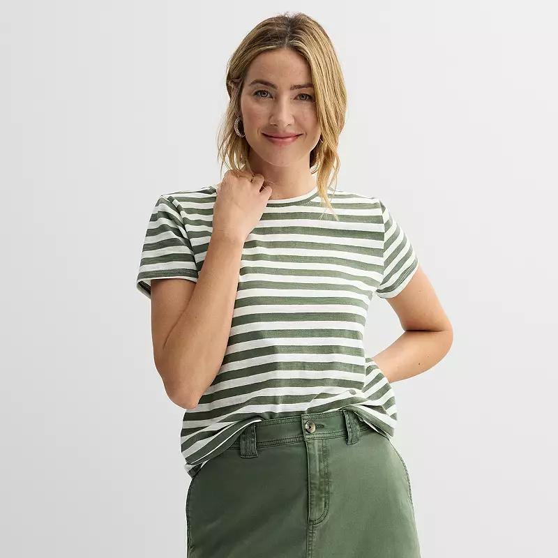 Womens Sonoma Goods For Life Short-Sleeve Crew Tee Blue Ivory Stripe Product Image