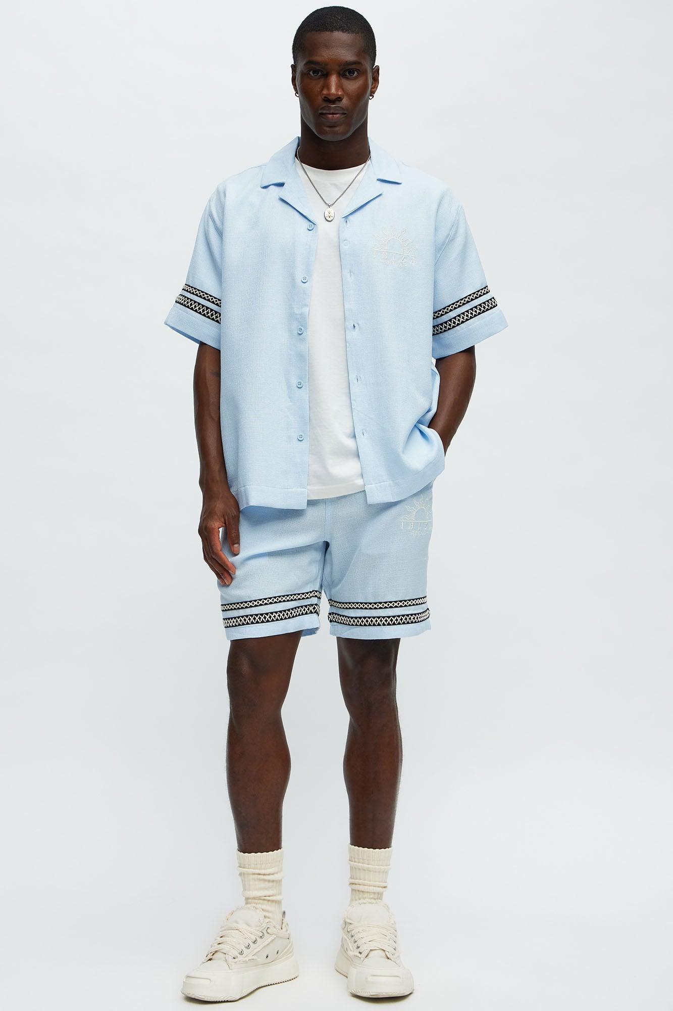 Ibiza VIP Club Linen Like Relaxed Shorts - Light Blue Product Image