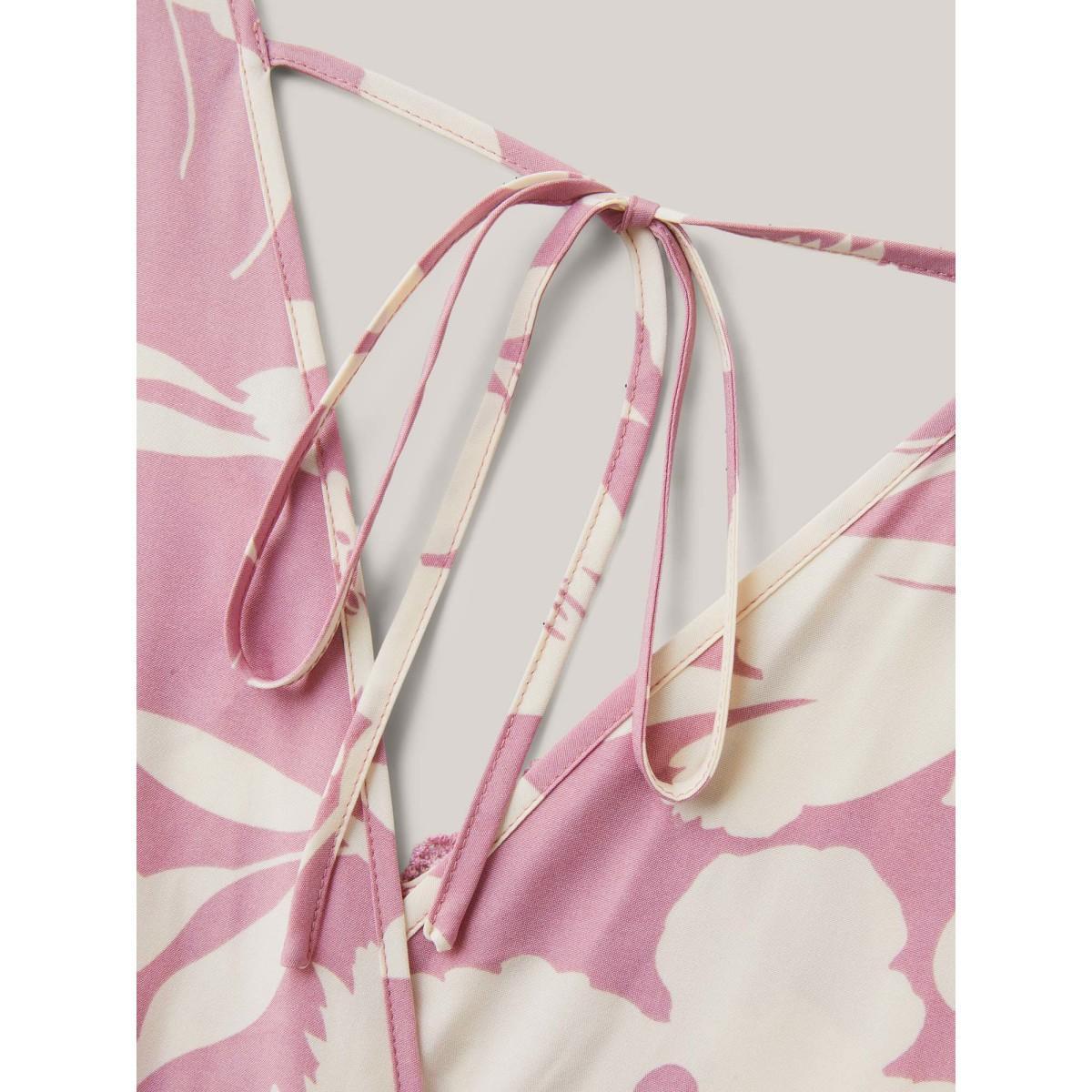 Plus Size Beanpastepowder Floral Print Back Tie Jumpsuit Women Short sleeve V-neck Everyday-Elegant Loose Jumpsuits BloomChic 10/M Product Image