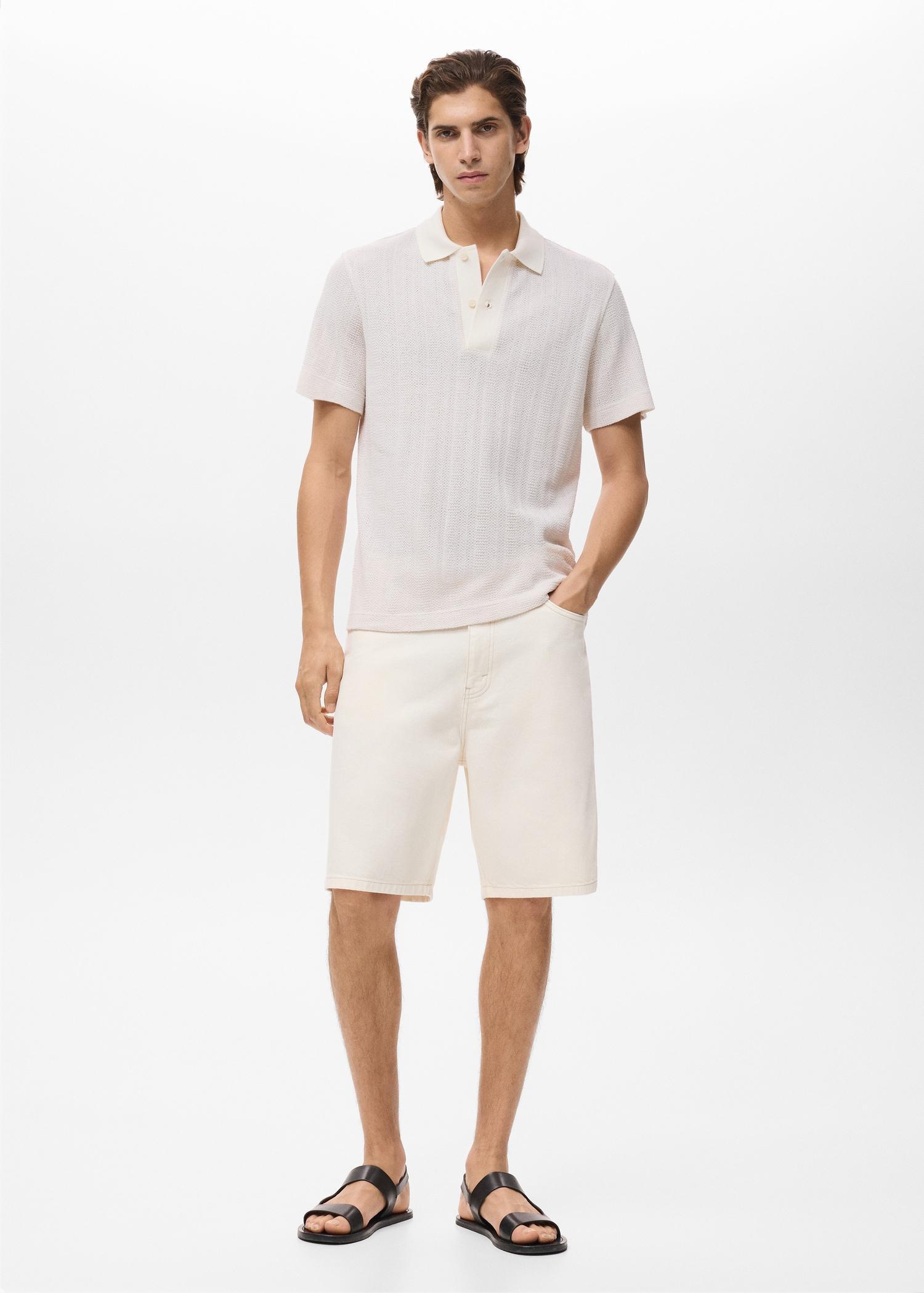 Openwork knitted cotton polo shirt - Men | MANGO USA Product Image