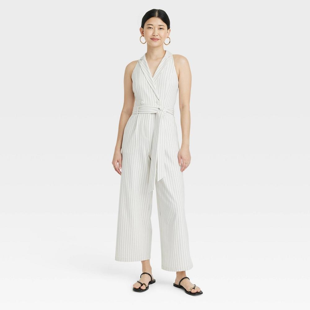 Womens Tailored Maxi Jumpsuit - A New Day Cream Striped XL Product Image