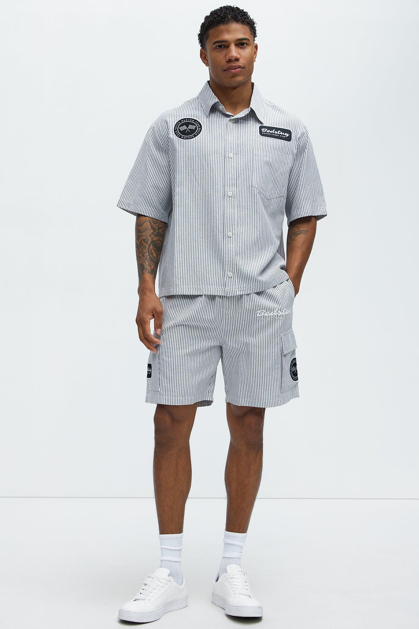 Cropped Bedstuy Patch Button Up Shirt - Black/White Product Image