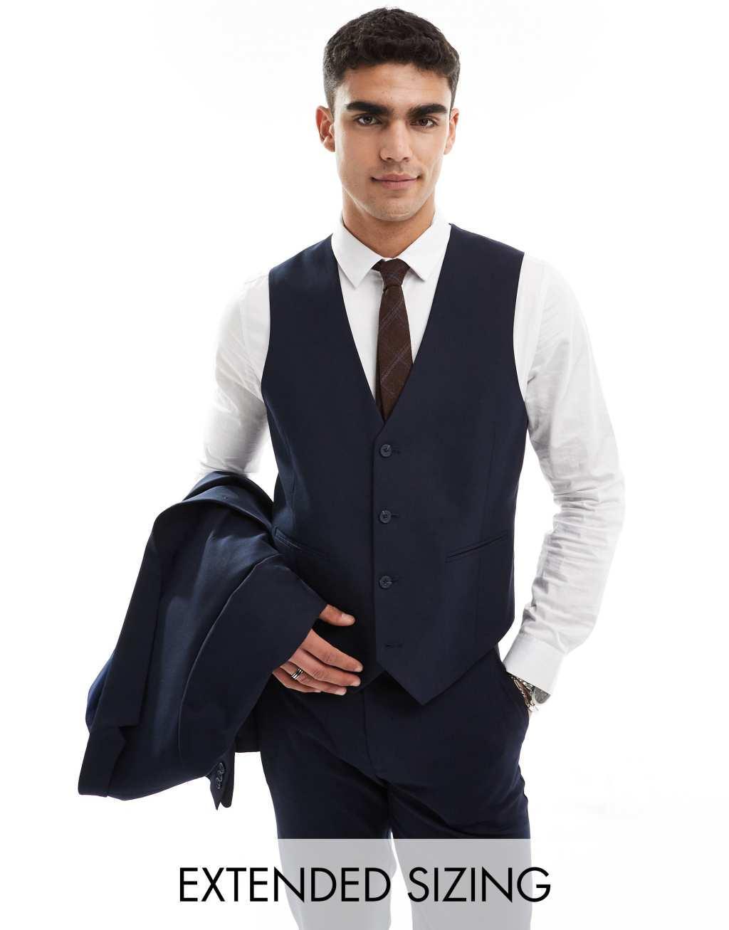 ASOS DESIGN slim suit vest in navy Product Image