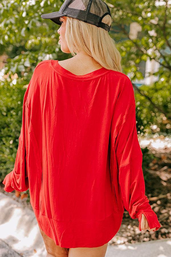 Arkansas Embroidered Long Sleeve Tee in Red Curves Product Image