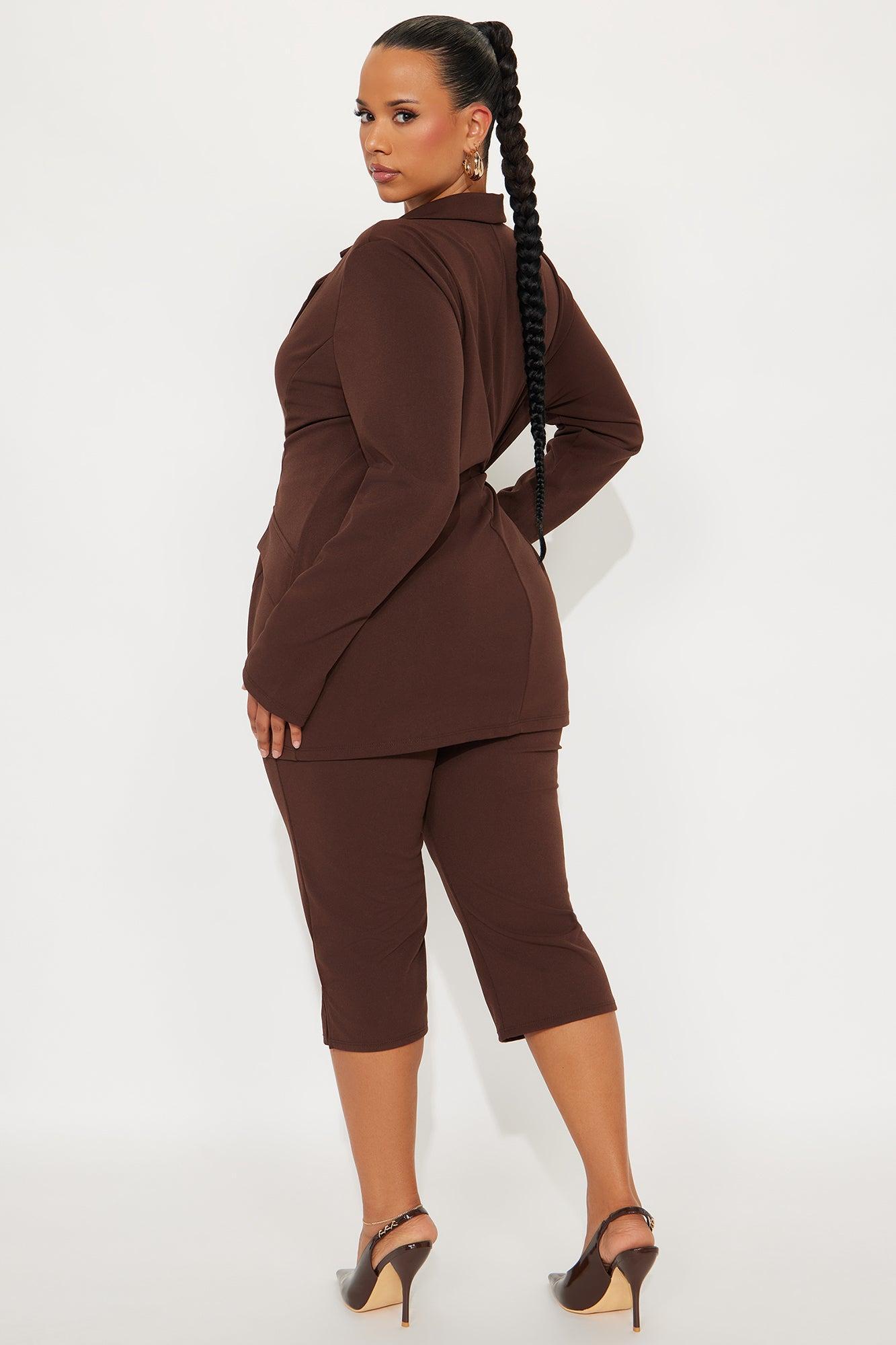 Working It Out Blazer Capri Pant Set - Chocolate Product Image