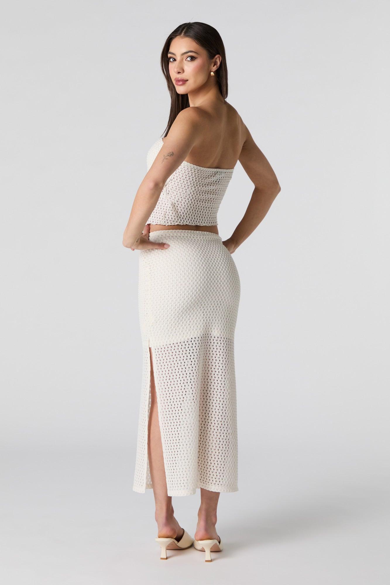 Crochet Knit Slit Midi Skirt Female Product Image