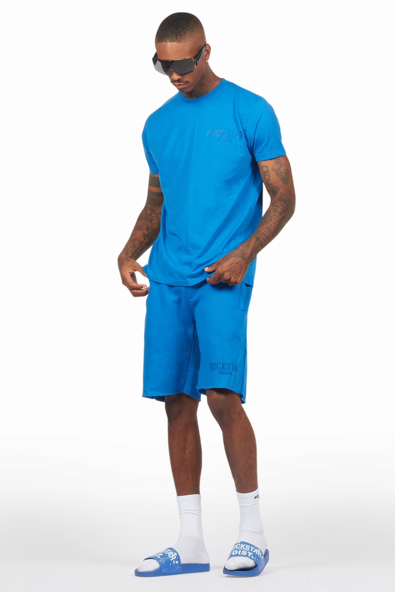 Sana Royal Blue T-Shirt/Raw Edge Short Set Male Product Image