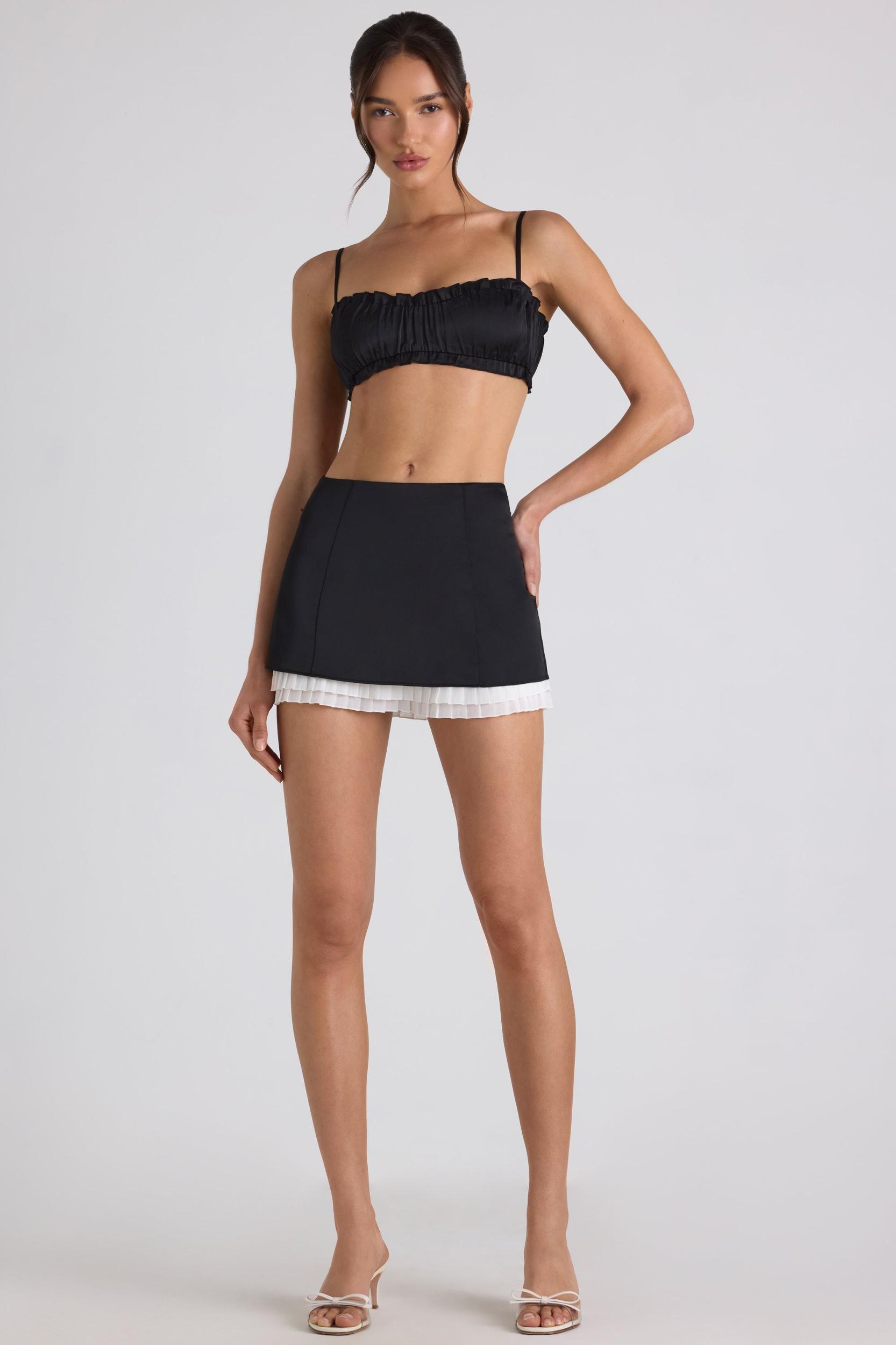 Ruffle-Trim Smocked Crop Top in Black Product Image