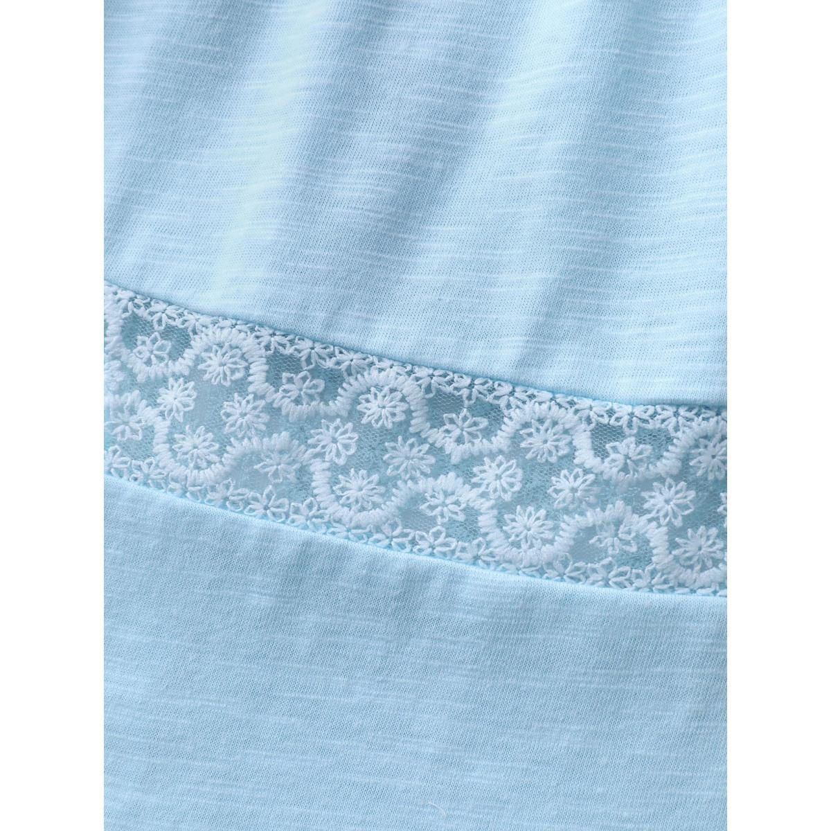 Plus Size Lace Trim Pleated Plain Tank Top Women LightBlue Woven ribbon&lace trim Non Vacation Tank Tops Camis BloomChic 14-16/1X Product Image