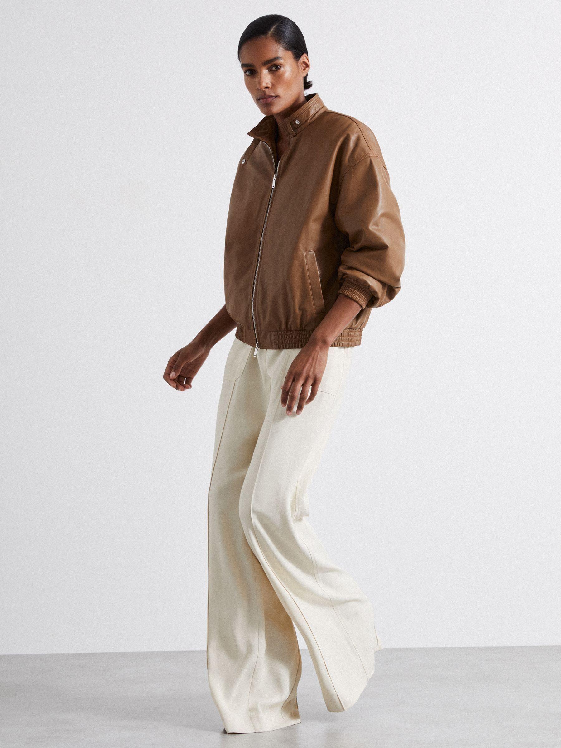 Atelier Leather Latched-Collar Bomber Jacket in Tan Product Image