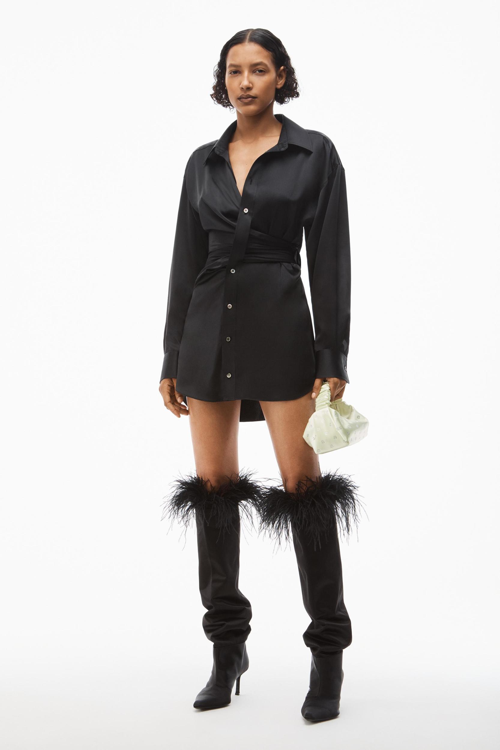ALEXANDER WANG T Draped Satin Shirt Dress In Black Product Image