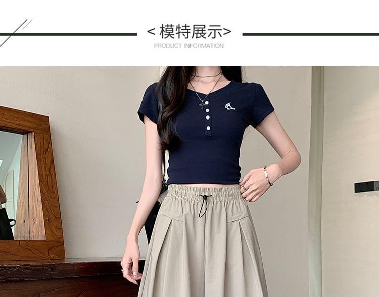 High Rise Plain Wide Leg Capri Pants Product Image