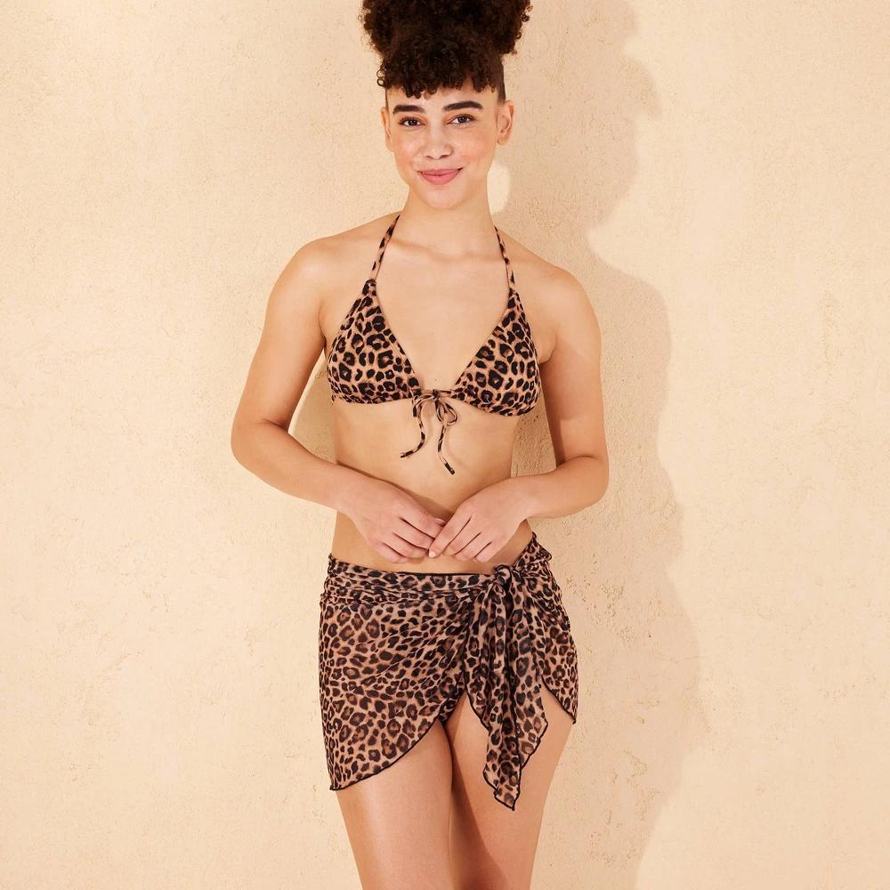 Women's Mesh Cover Up Sarong - Wild Fable™ Leopard Print 2X: Recycled Polyester, Spandex, Side Tie, Sheer, Plus Size, Machine Washable Product Image