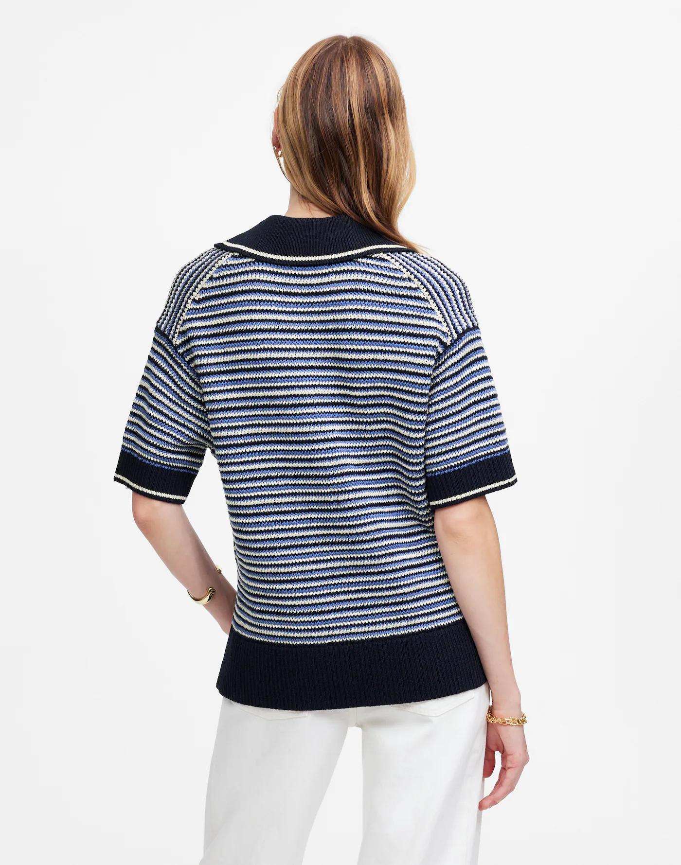 Striped Johnny-Collar Sweater Tee Product Image