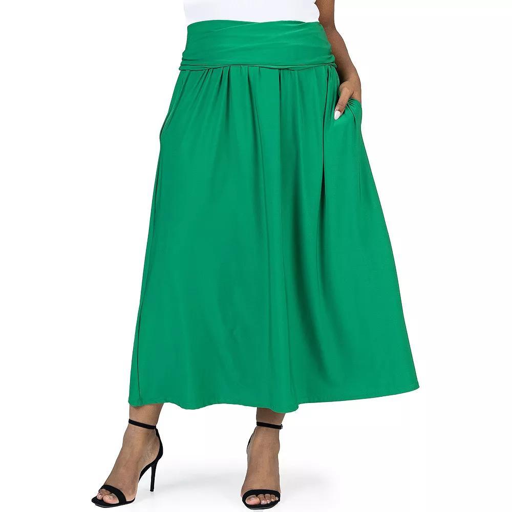 Plus Size 24Seven Comfort Apparel Foldover Maxi Skirt With Pockets, Women's, Size: 3XL, Green Product Image