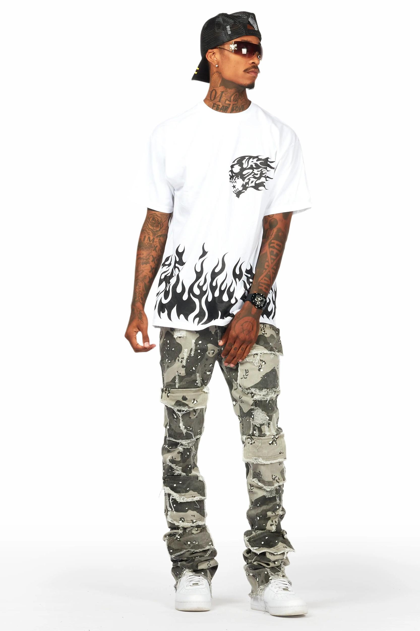 Petrus Grey Camo Super Stacked Flare Jean Male Product Image