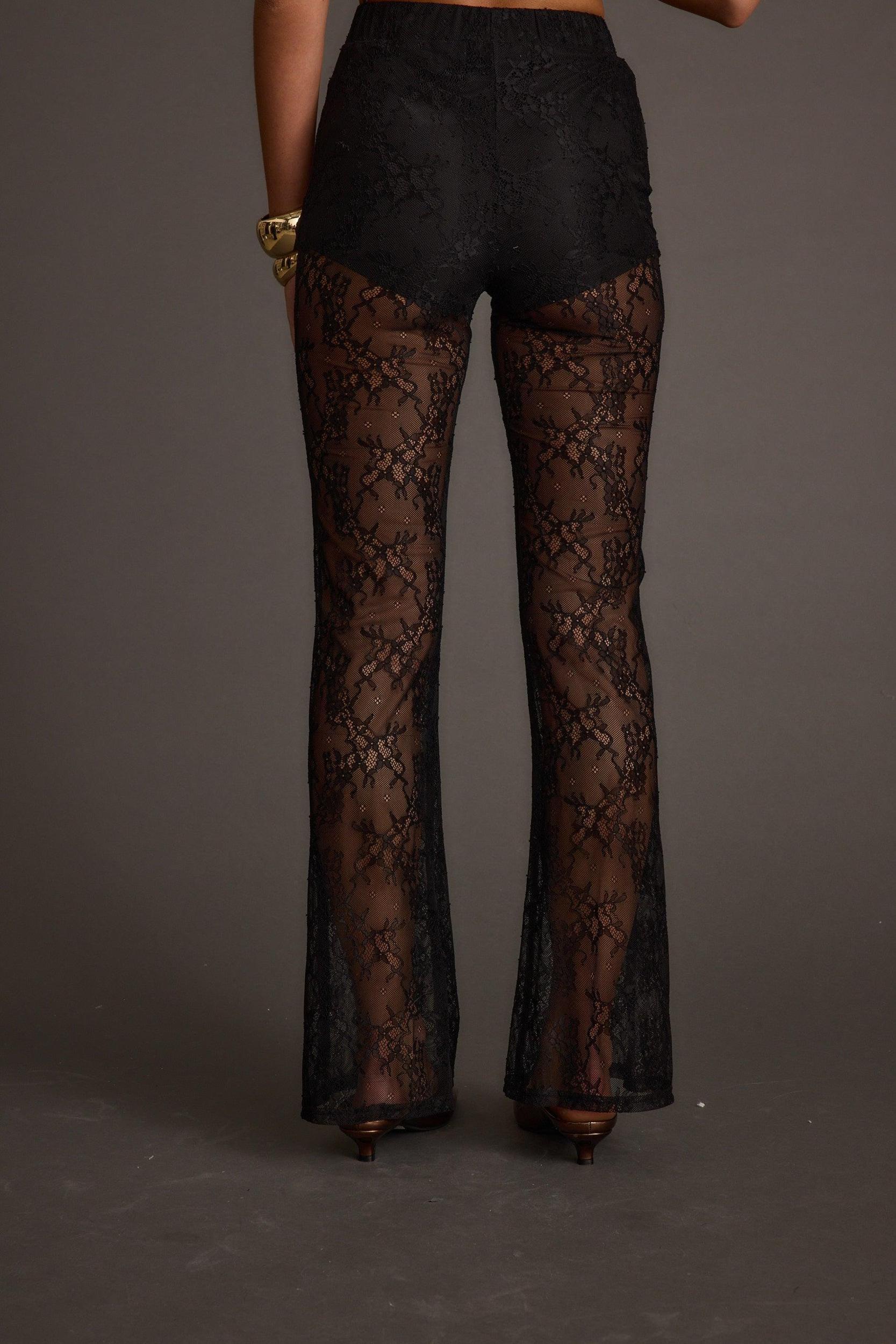 Happy Hour Black Lace Flare Pant Product Image