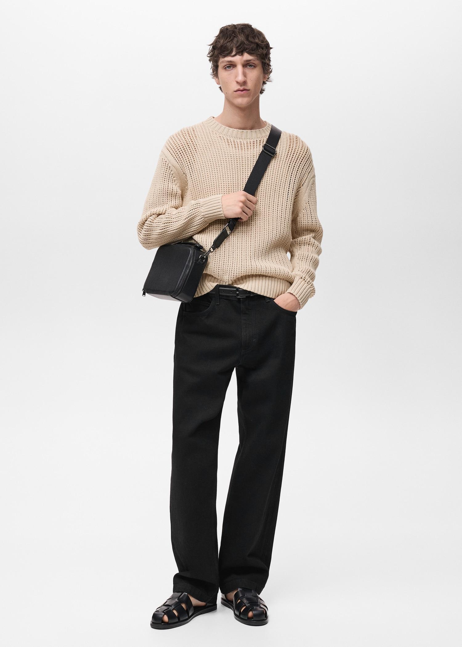 100% cotton openwork knitted sweater - Men | MANGO USA Product Image