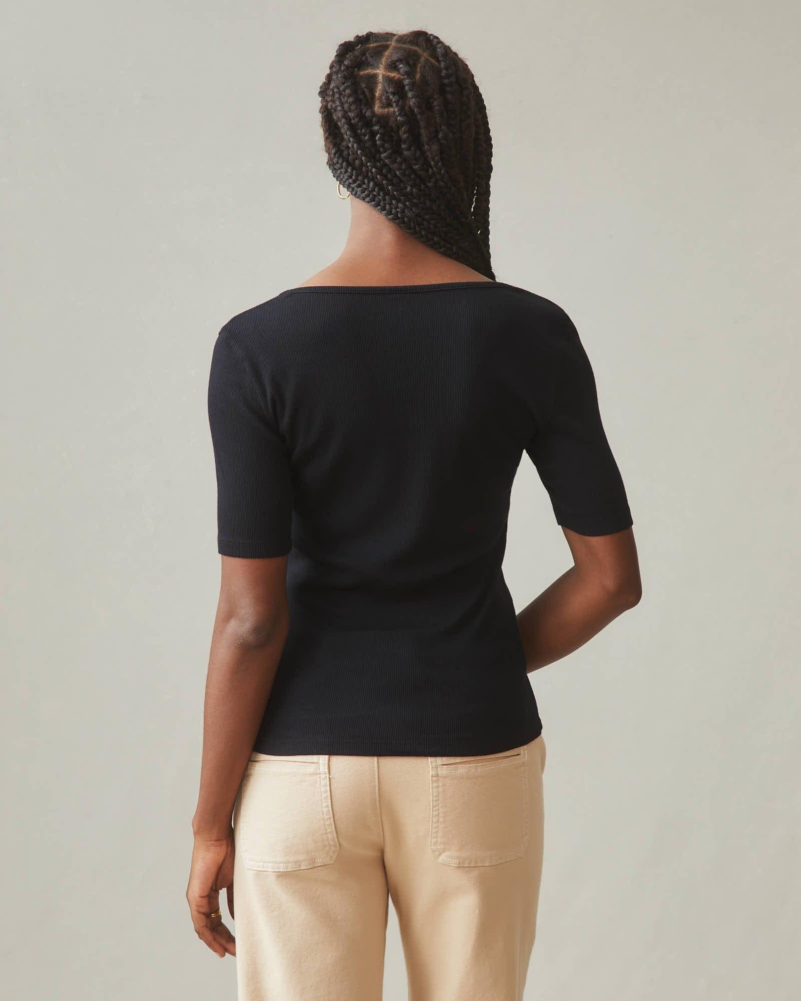 Women's Luxe Rib Square Neck Tee - Black Product Image