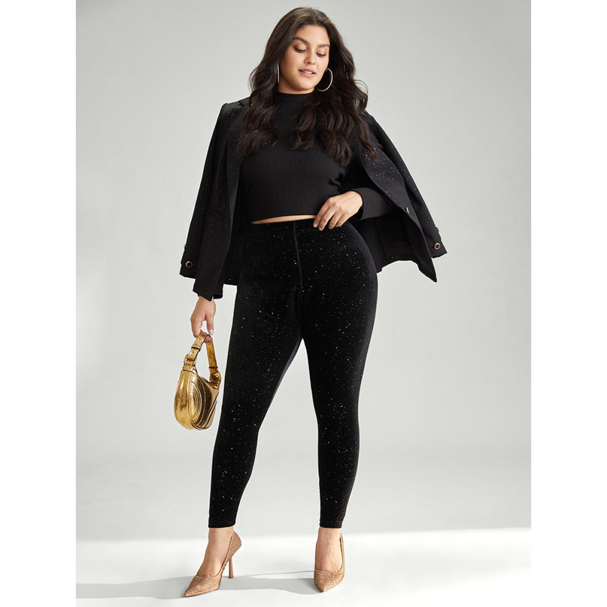 Plus Size Velvet Rhinestone High Rise Skinny Leggings Women Black Glamour High stretch Skinny High Rise Party Leggings BloomChic 10/M Product Image