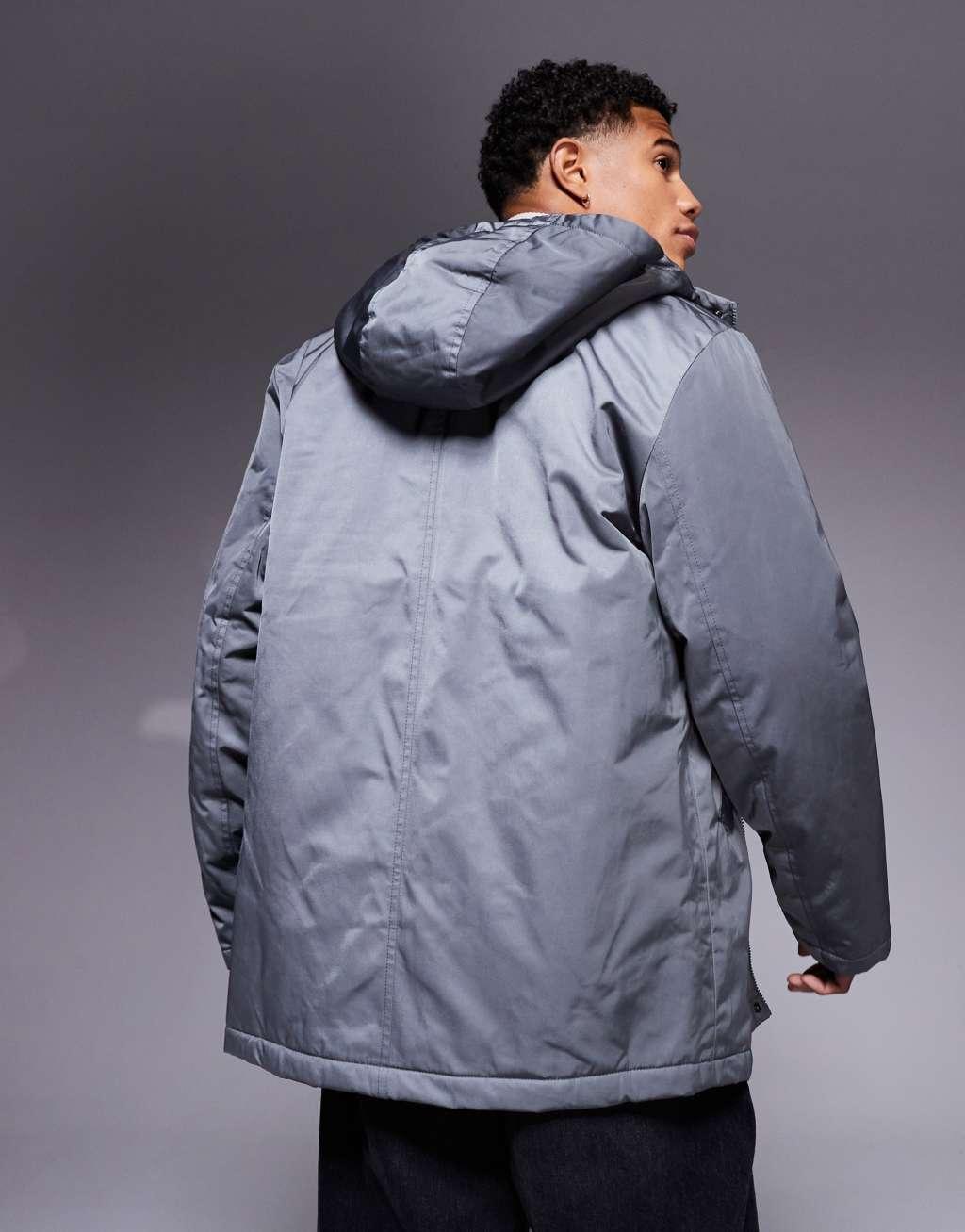 ASOS DESIGN borg lined parka in gray Product Image