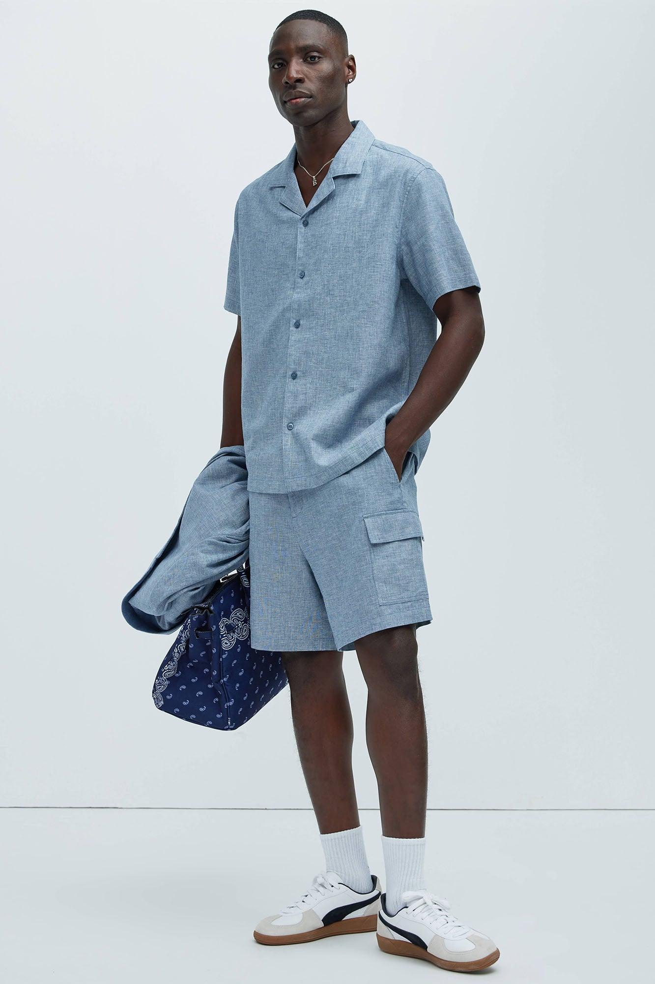 Bahamas Linen Cargo Shorts - Blue Product Image