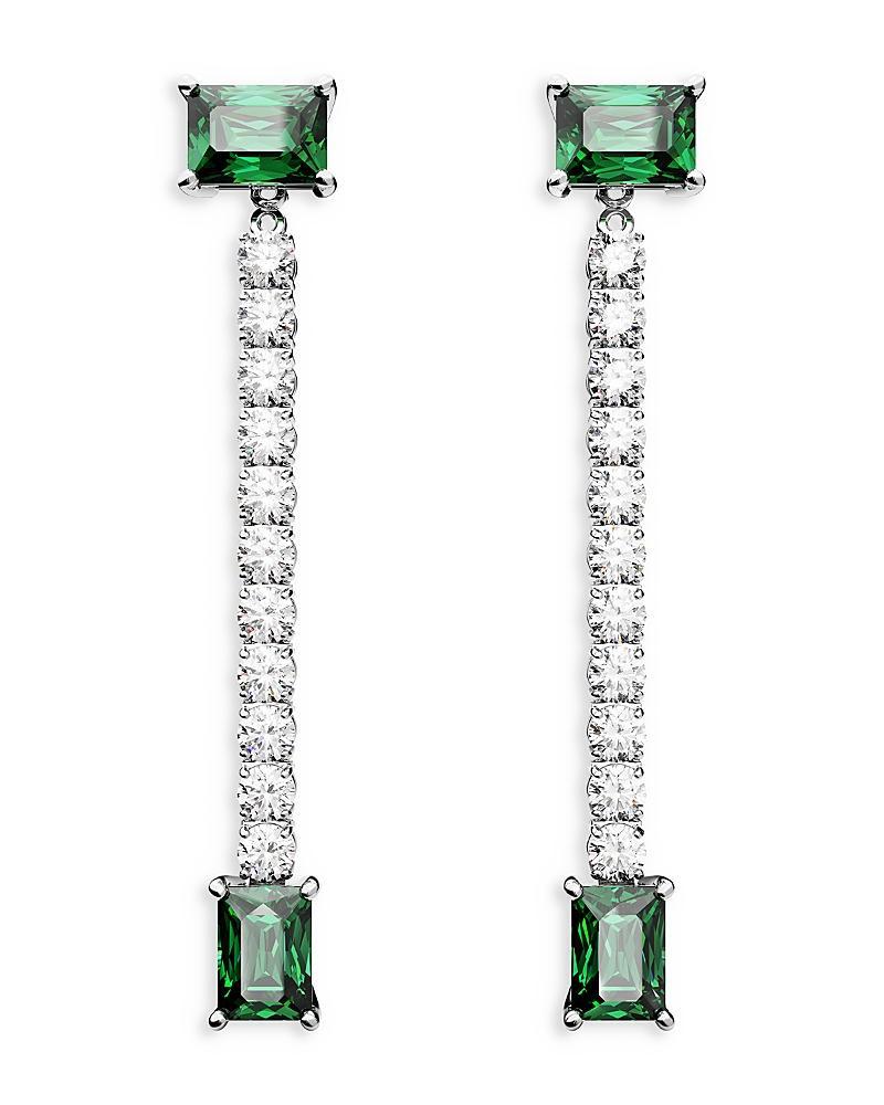 Swarovski Matrix Pave & Green Rectangle Crystal Linear Drop Earrings in Rhodium Plated Product Image