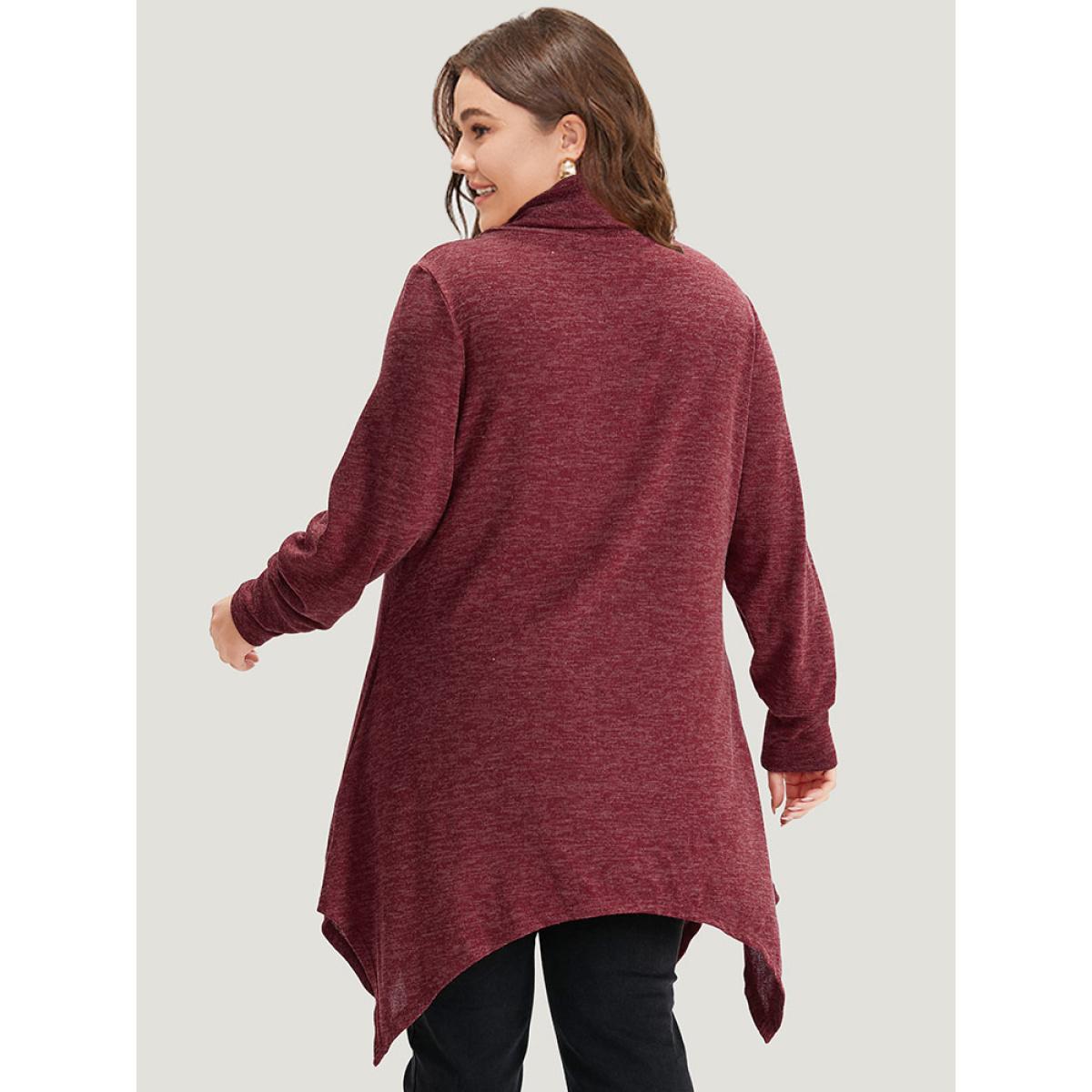 Plus Size Solid Turtleneck Pocket Hanky Hem Sweatshirt Women Scarlet Elegant Elastic cuffs Overlap Collar Dailywear Sweatshirts BloomChic 22-24/3X Product Image