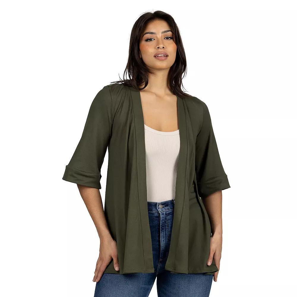 Women's 24Seven Comfort Apparel Open Front Elbow Length Sleeve Cardigan, Size: Large, Red Product Image