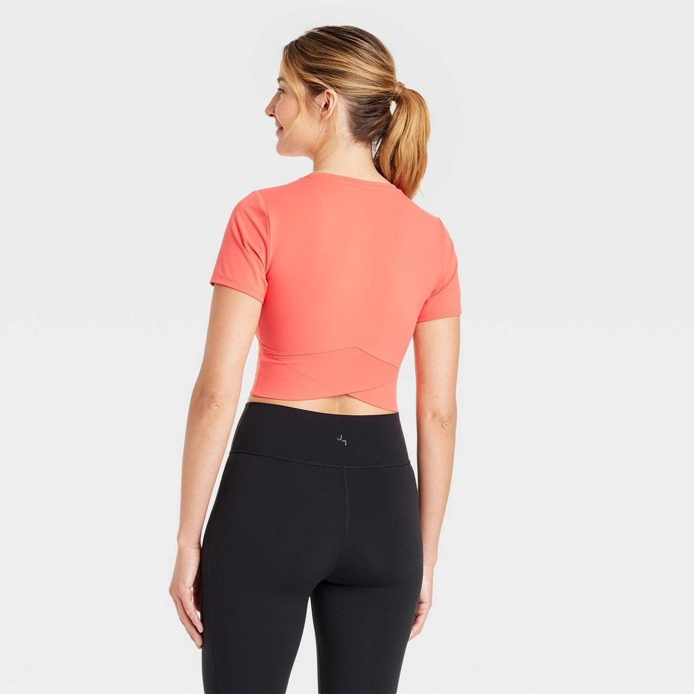 Womens Cropped Short Sleeve Shirt - JoyLab Coral Red M Product Image