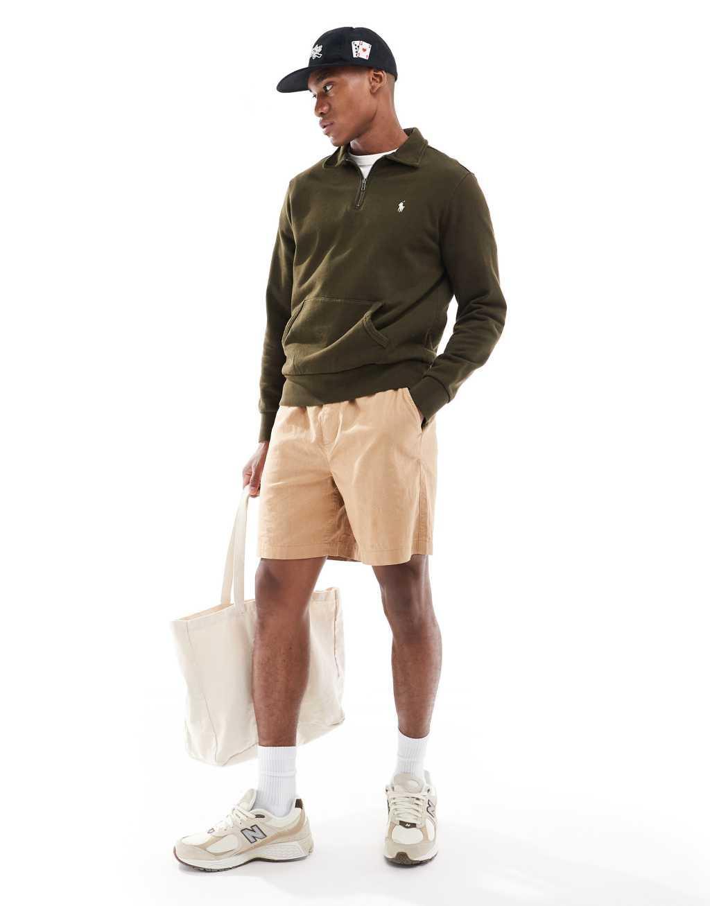 Polo Ralph Lauren icon logo loopback terry half zip rugby sweatshirt in brown Product Image