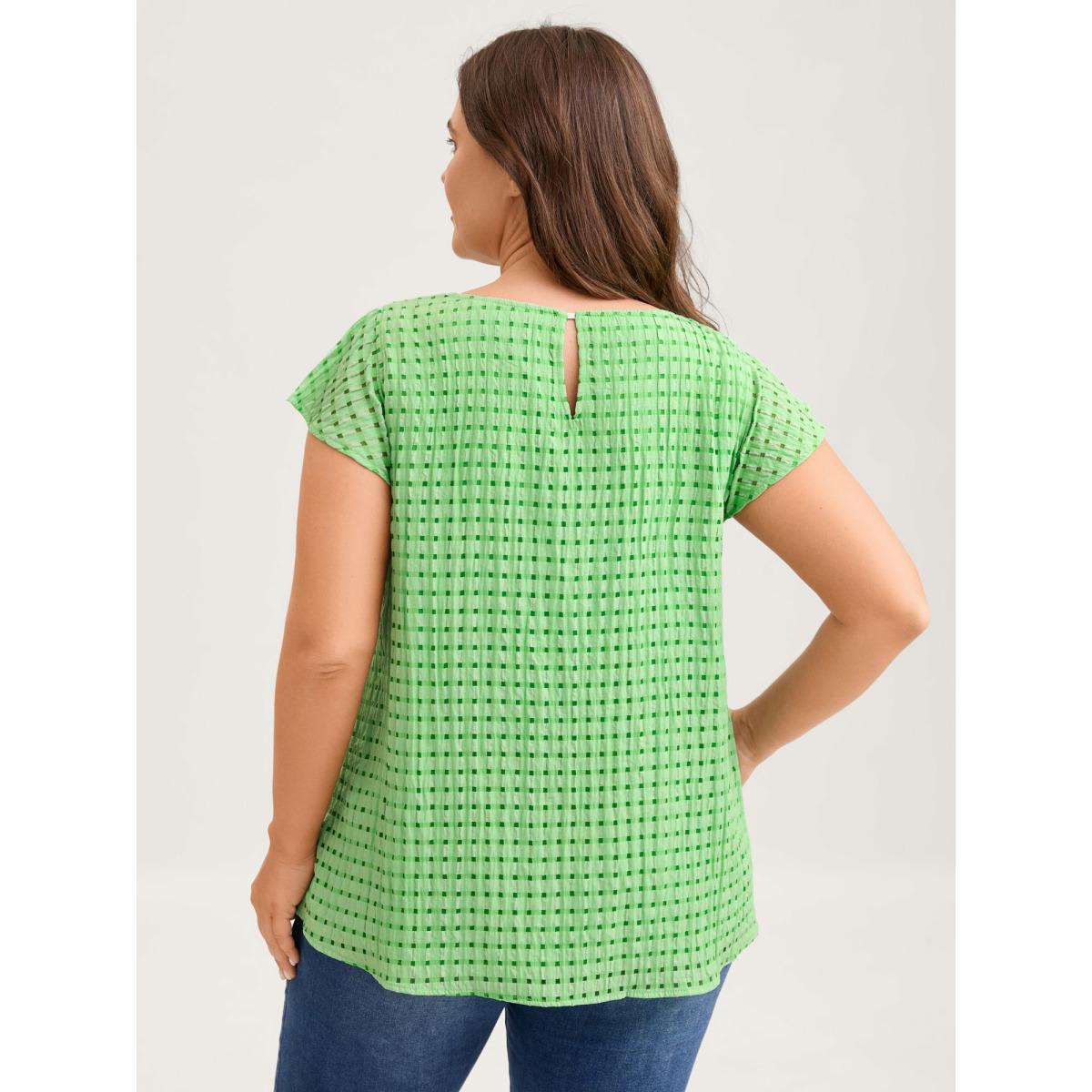 Plus Size SpringGreen Textured Sheer Lined Flutter Sleeve Blouse Women Cap Sleeve Round Neck Everyday-Casual Blouses BloomChic 18-20/2X Product Image