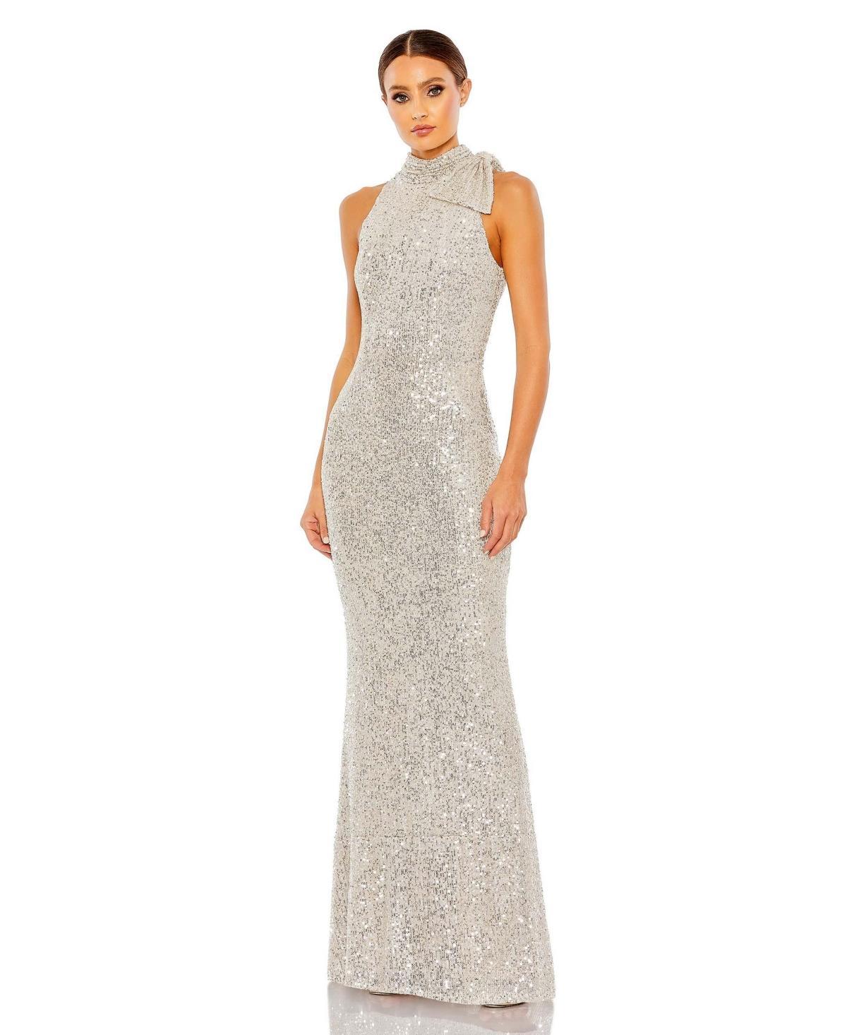 Mac Duggal Sequined Soft Tie Halter Neck Column Gown Product Image