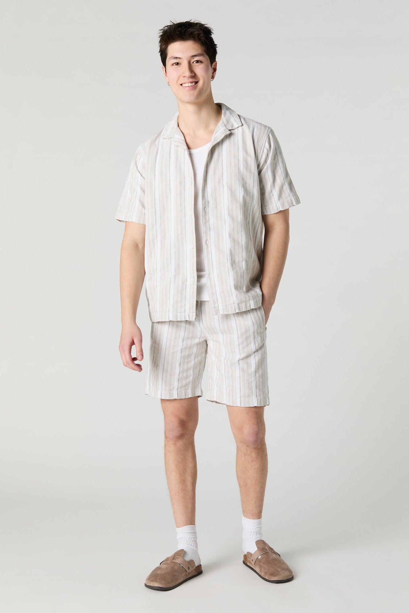 Striped Knit Button-Up Top Male Product Image
