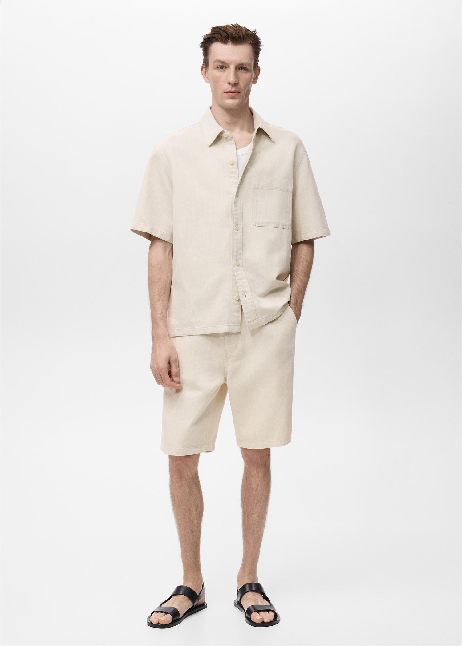 Linen-cotton blend shirt - Men | MANGO USA Product Image