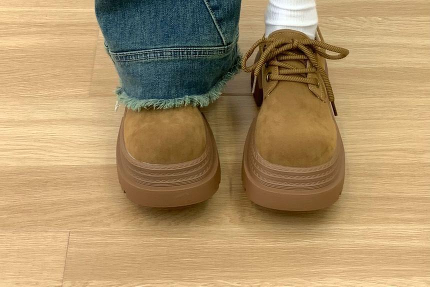 Platform Lace-Up Plain Faux Suede Shoes Product Image