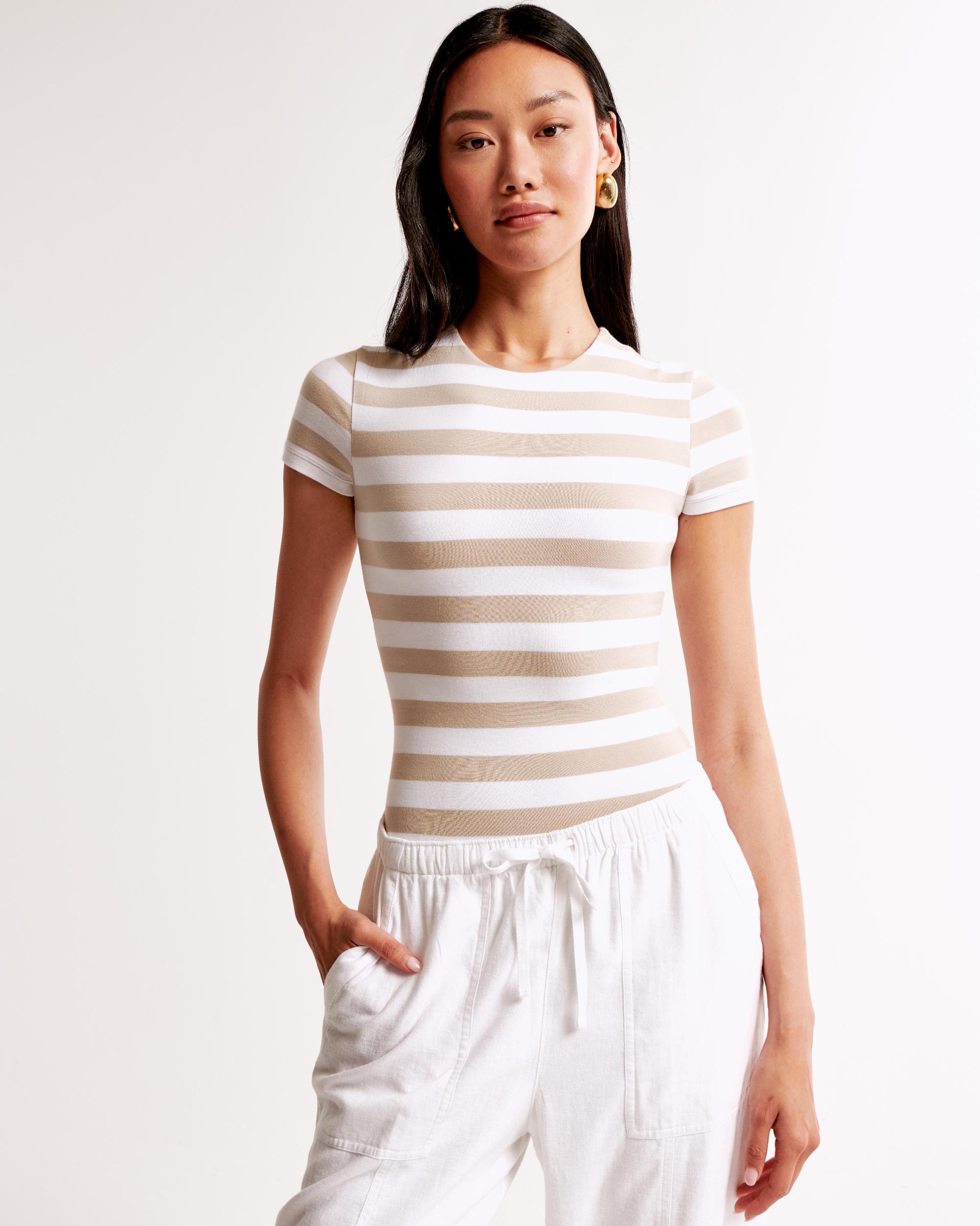Cotton-Blend Seamless Fabric Tee Bodysuit Product Image