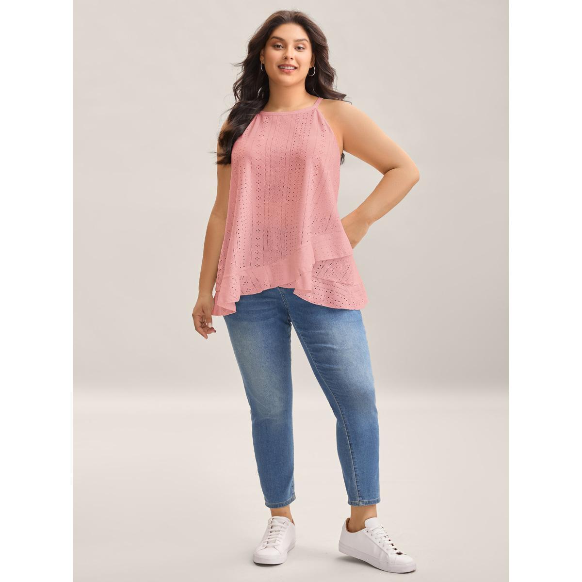 Plus Size Textured Knit Overlap Hem Tank Top Women Beanpastepowder Overlapping Round Neck Everyday-Casual Tank Tops Camis BloomChic 14-16/1X Product Image
